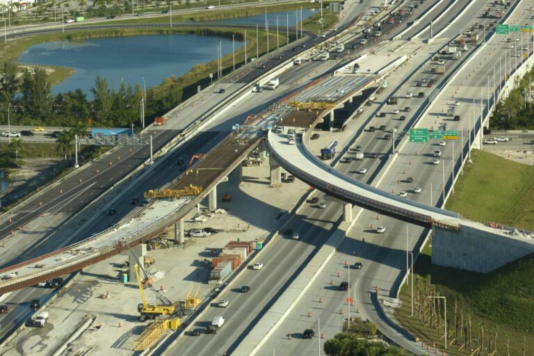 Construction roadworks on american transport infrastructure.